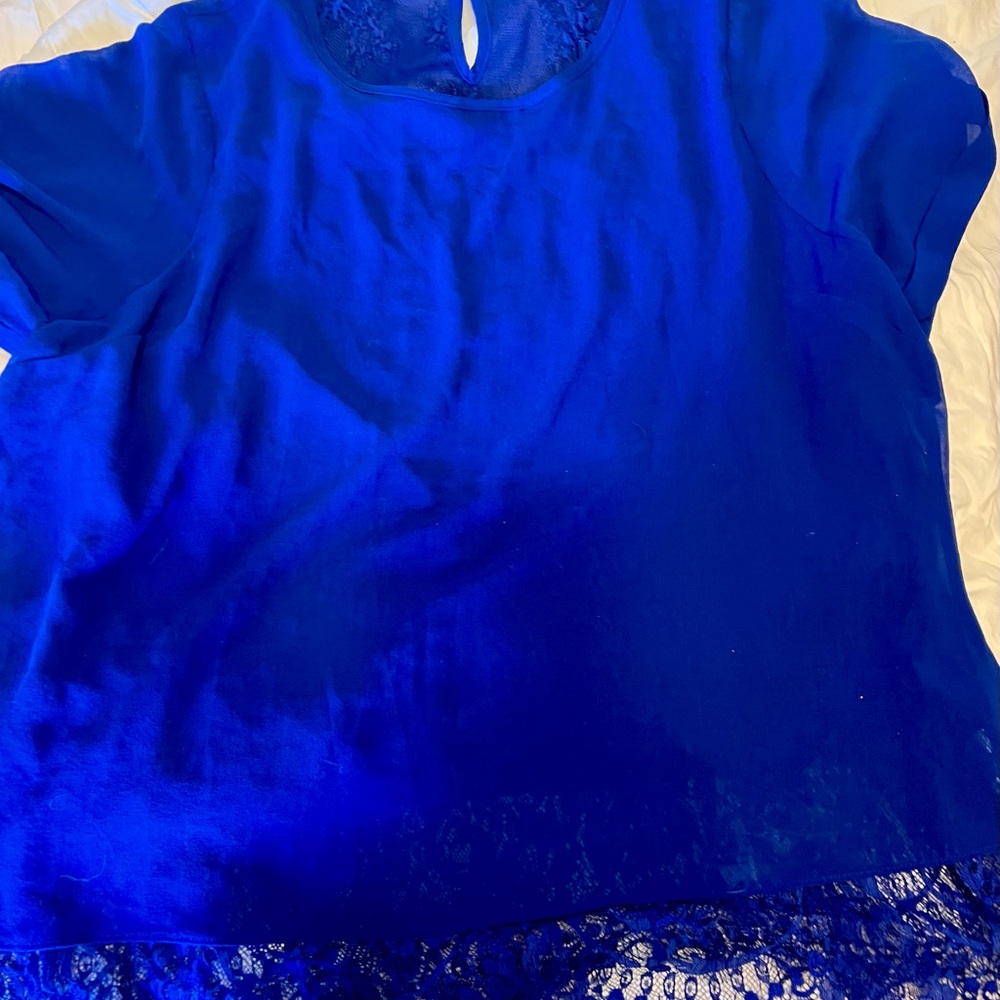 City Chic Blue Short Sleeve Mandarin Collar Blouse